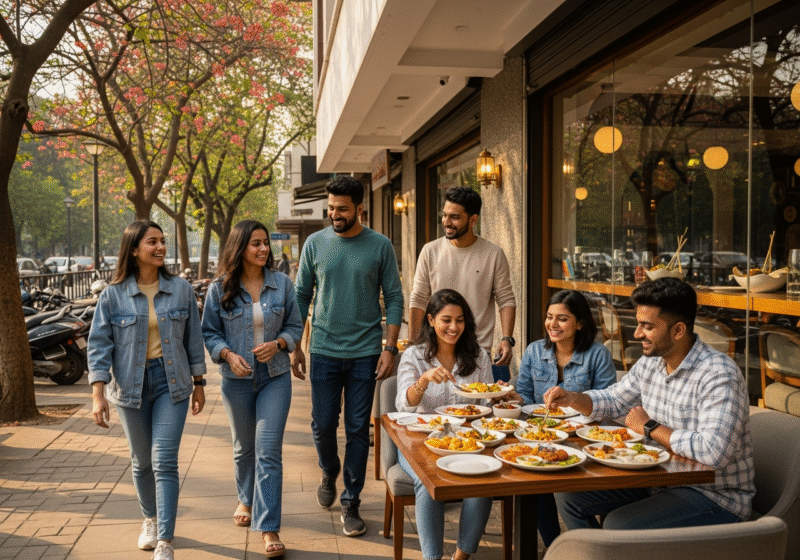 College friends enjoying after-college dining in Sadashiv Peth