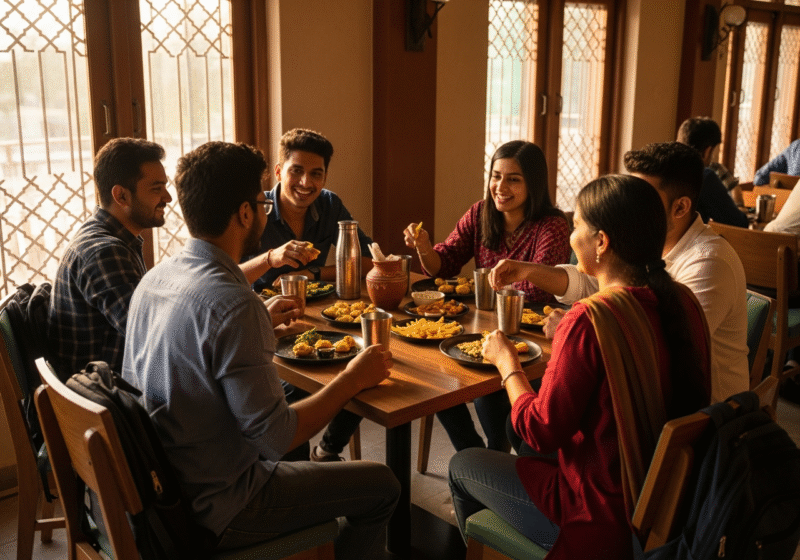 College friends enjoying afternoon dining at the Best Family Restaurant in Sadashiv Peth
