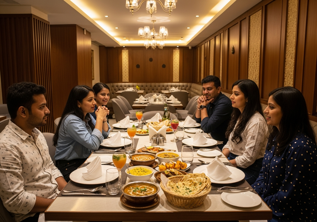 Friends enjoying long-stay dining at the Best Family Restaurant in Sadashiv Peth