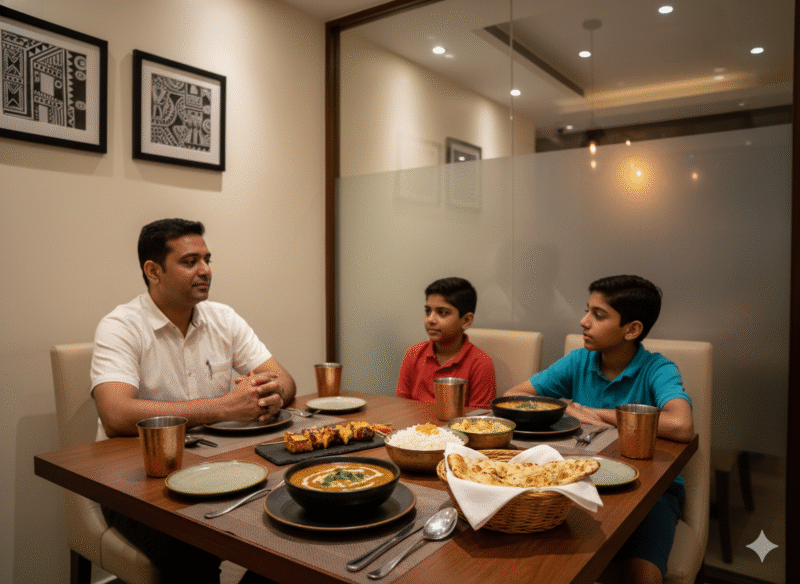 Family enjoying quiet indoor dining at the Best Family Restaurant in Sadashiv Peth