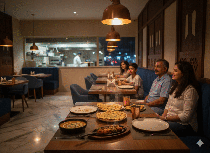 Family enjoying late evening dining at the Best Family Restaurant in Swarget